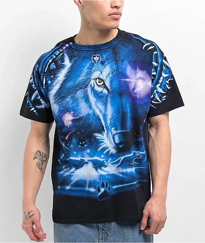 Liquid Blue Wolf Black T-Shirt