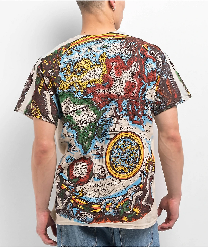 Liquid Blue World Map Natural T-Shirt