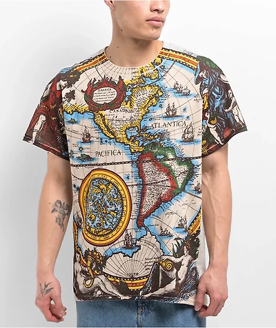 Liquid Blue World Map Natural T-Shirt