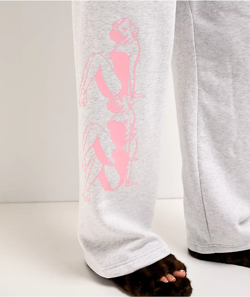 Lonely Ghost Text Me When You Get Lonely Heather Grey Wide Leg Sweatpants
