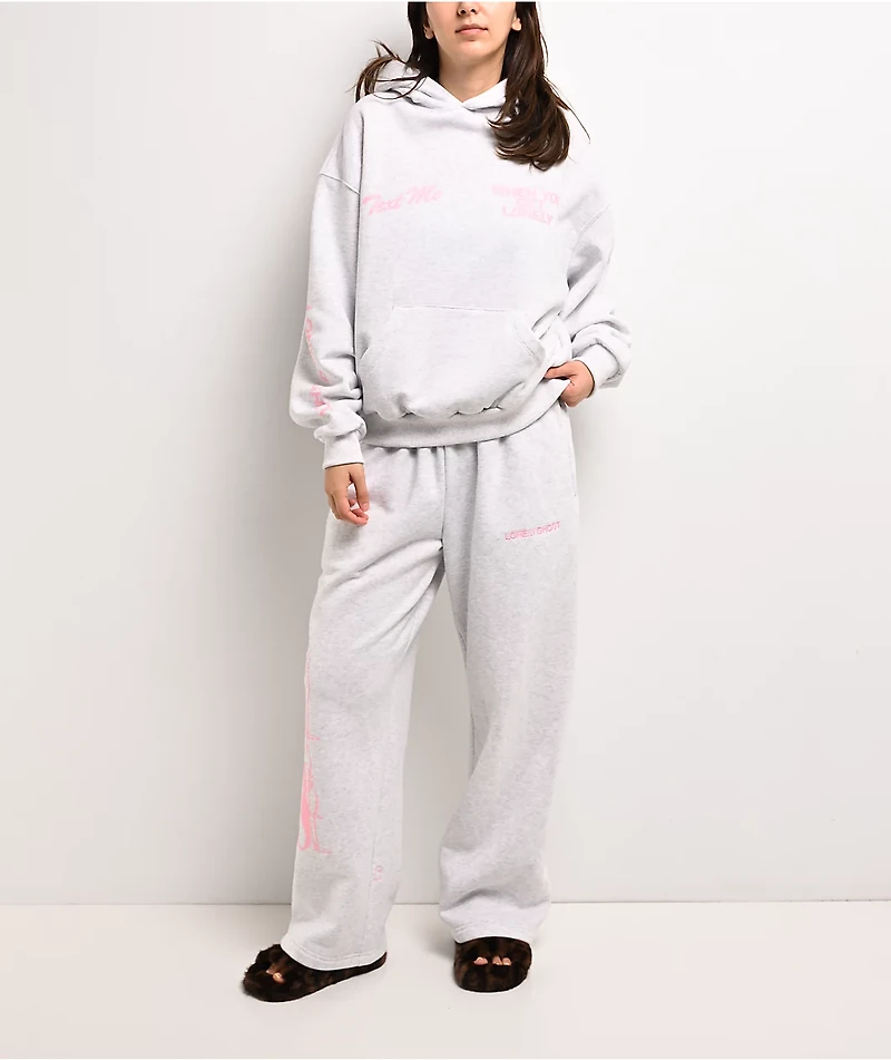Lonely Ghost Text Me When You Get Lonely Heather Grey Wide Leg Sweatpants