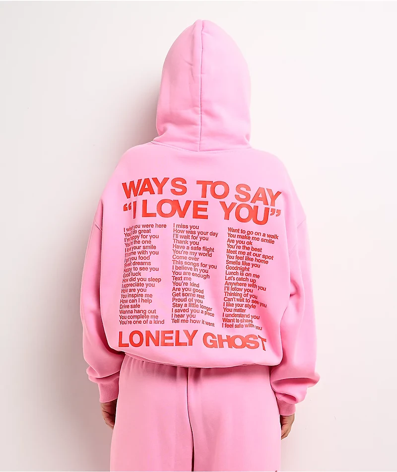 Lonely Ghost Ways To Say ILY Pink Hoodie