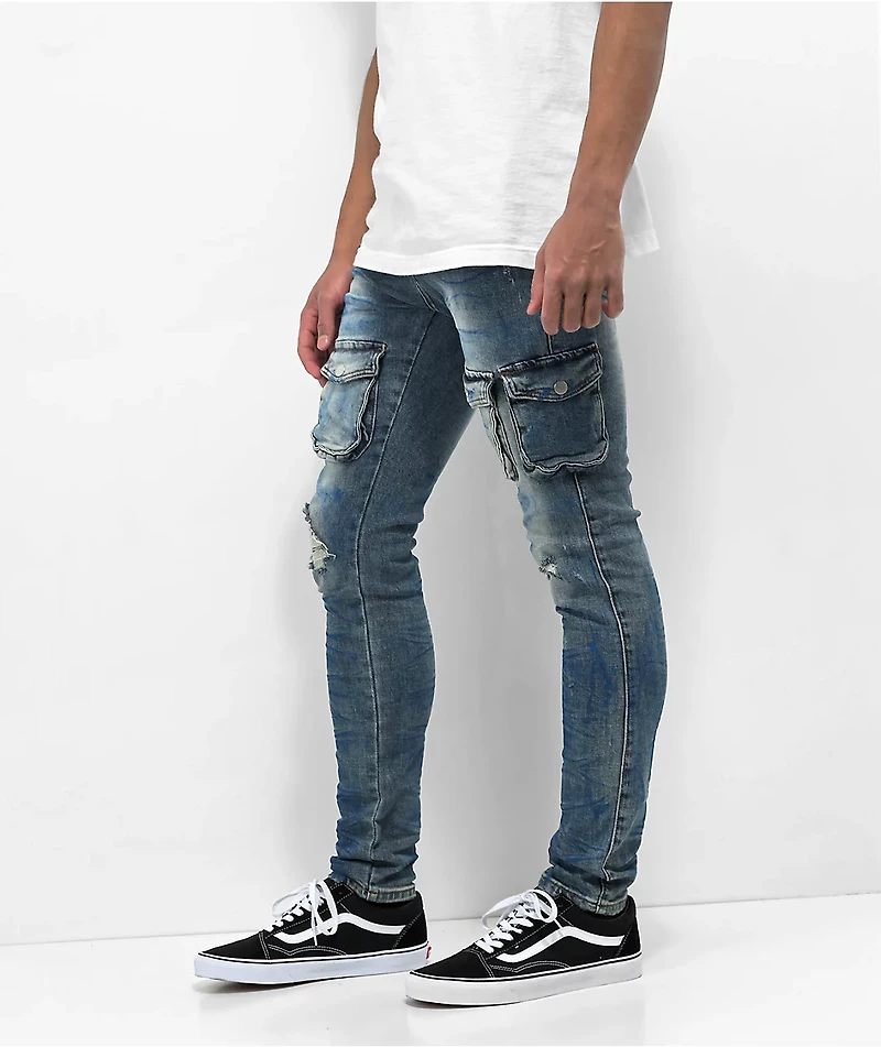 Lost Hill Medium Wash Denim Cargo Pants