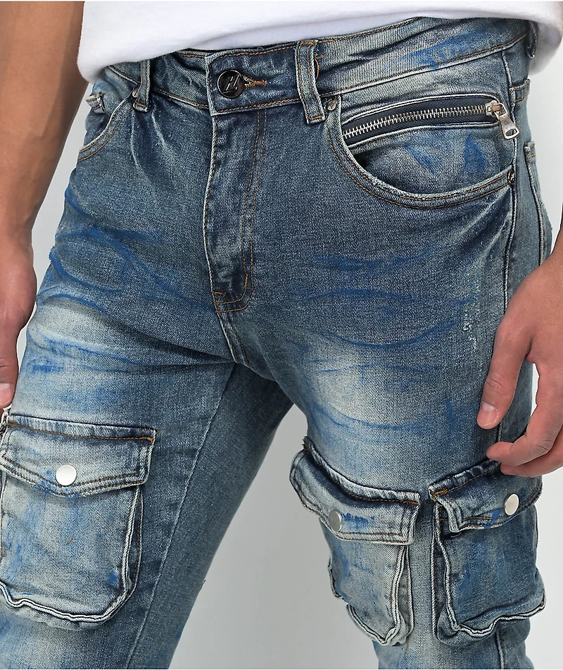 Lost Hill Medium Wash Denim Cargo Pants