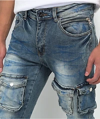 Lost Hill Medium Wash Denim Cargo Pants