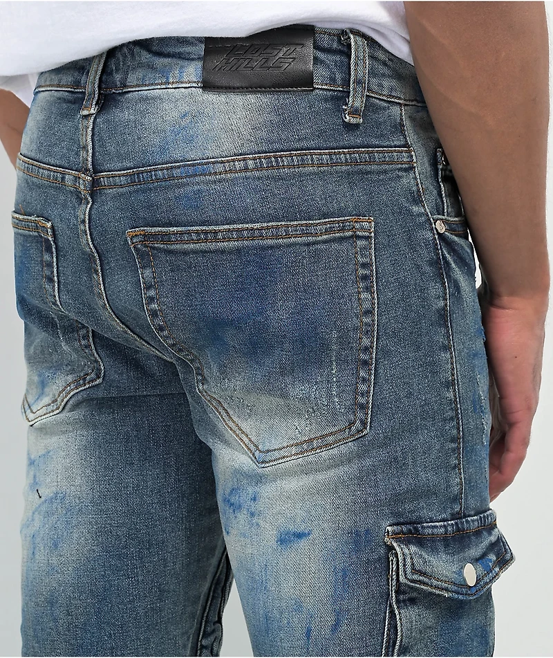 Lost Hill Medium Wash Denim Cargo Pants