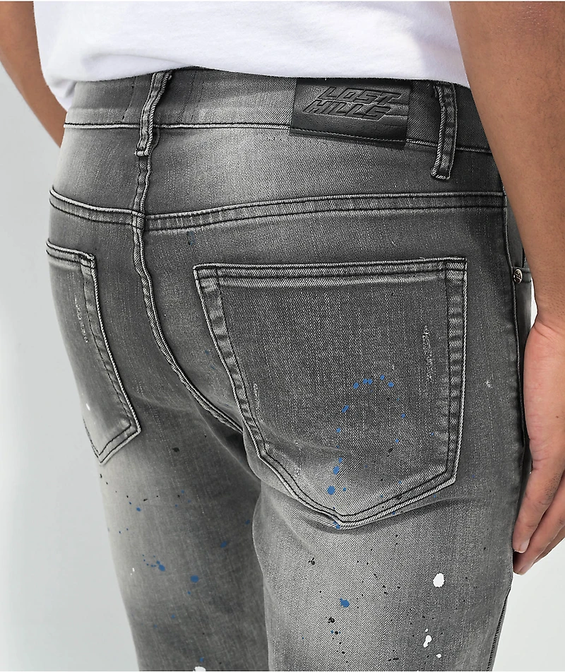 Lost Hills Ripped Paint Grey Skinny Jeans