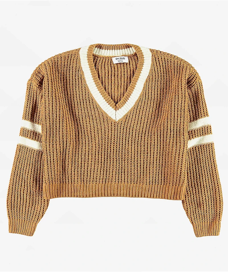 Love Knits NYC Brown V-Neck Crop Sweater