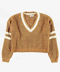 Love Knits NYC Brown V-Neck Crop Sweater