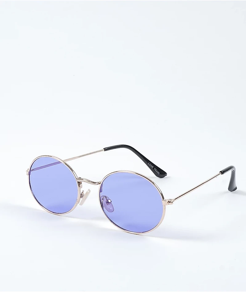 Love Train Rose Gold & Purple Round Sunglasses