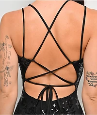 Lovesome Sequin Tie Back Black Dress