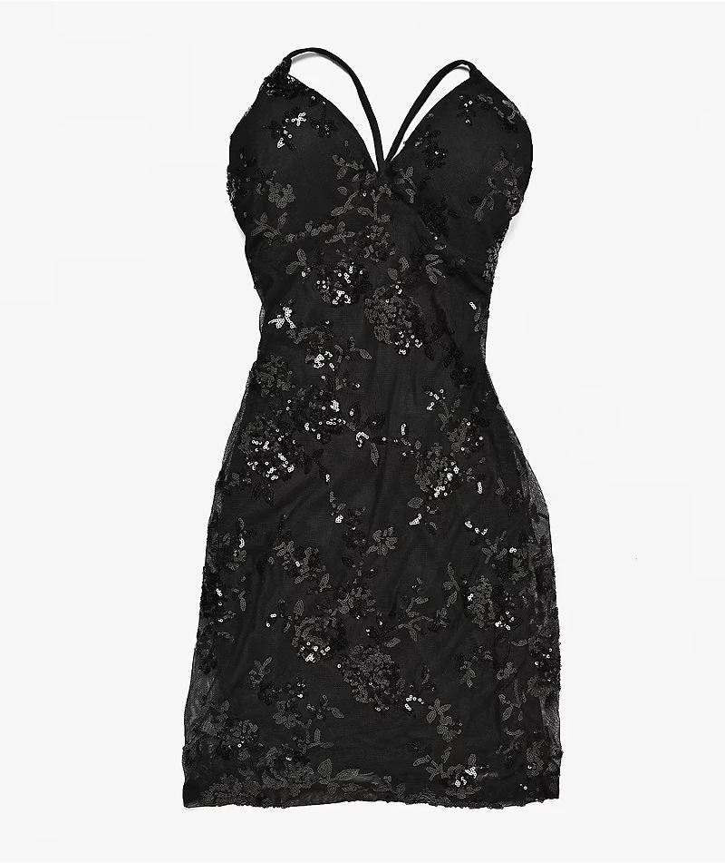 Lovesome Sequin Tie Back Black Dress