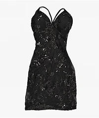 Lovesome Sequin Tie Back Black Dress