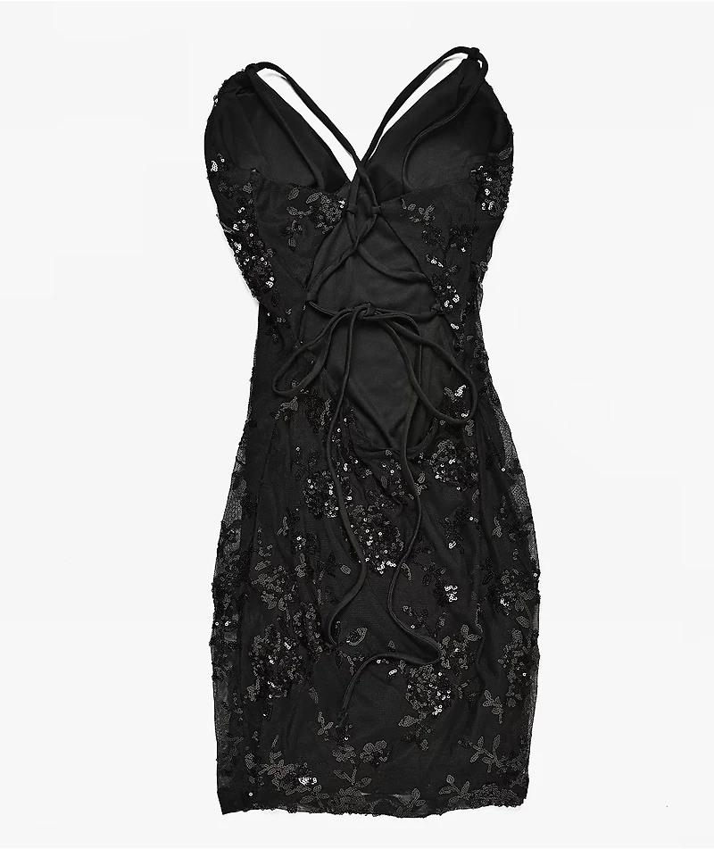 Lovesome Sequin Tie Back Black Dress