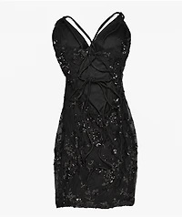 Lovesome Sequin Tie Back Black Dress