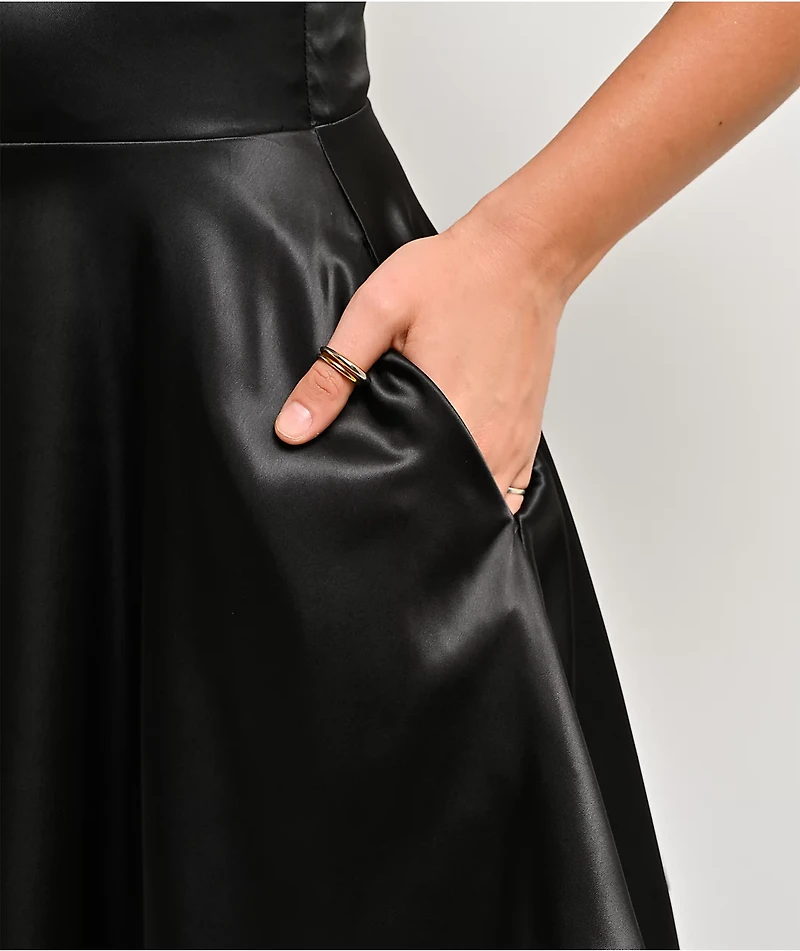 Lovesome Sweetheart Black Satin Dress