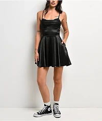 Lovesome Sweetheart Black Satin Dress