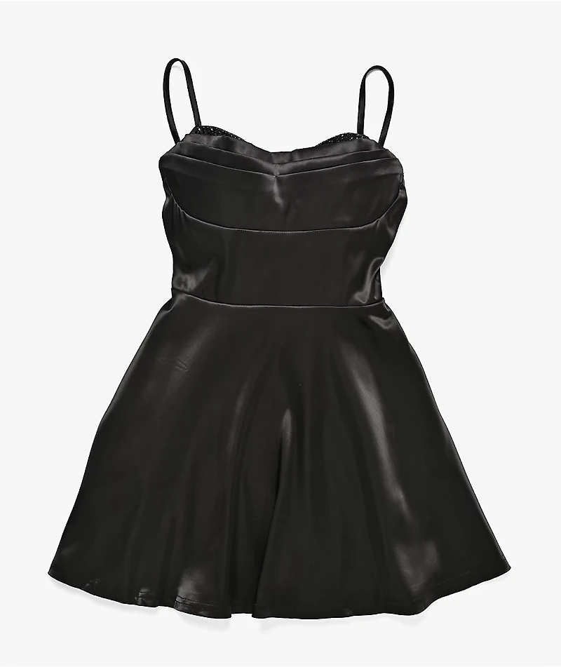 Lovesome Sweetheart Black Satin Dress
