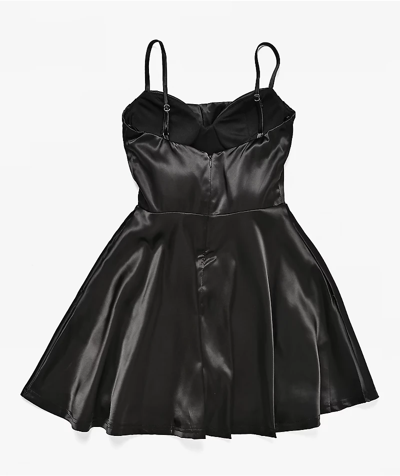 Lovesome Sweetheart Black Satin Dress