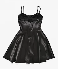 Lovesome Sweetheart Black Satin Dress