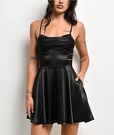 Lovesome Sweetheart Black Satin Dress