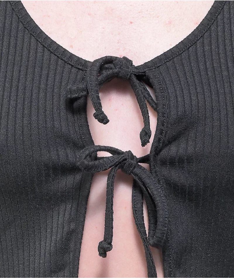 Lunachix Black Rib Tie Front Crop Top