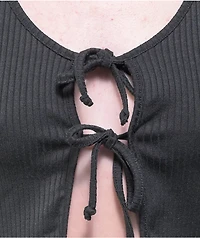 Lunachix Black Rib Tie Front Crop Top