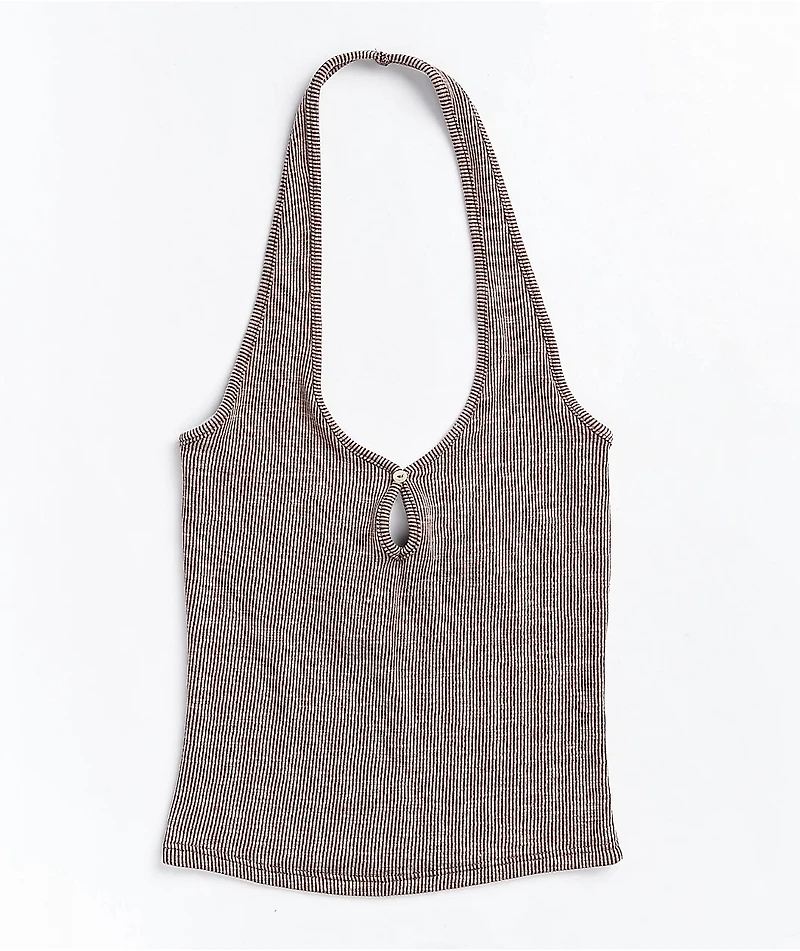 Lunachix Button Front Brown Halter Top