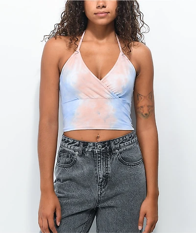 Lunachix Orange & Blue Tie Dye Halter Top