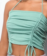 Lunachix Side Ruched Green Halter Tank Top