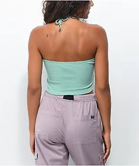 Lunachix Side Ruched Green Halter Tank Top