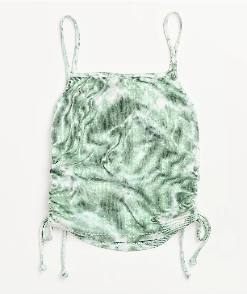 Lunachix Side Ruched Green Tie Dye Cami Tank Top