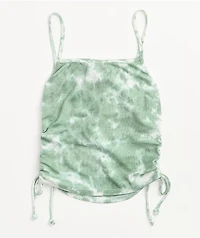 Lunachix Side Ruched Green Tie Dye Cami Tank Top