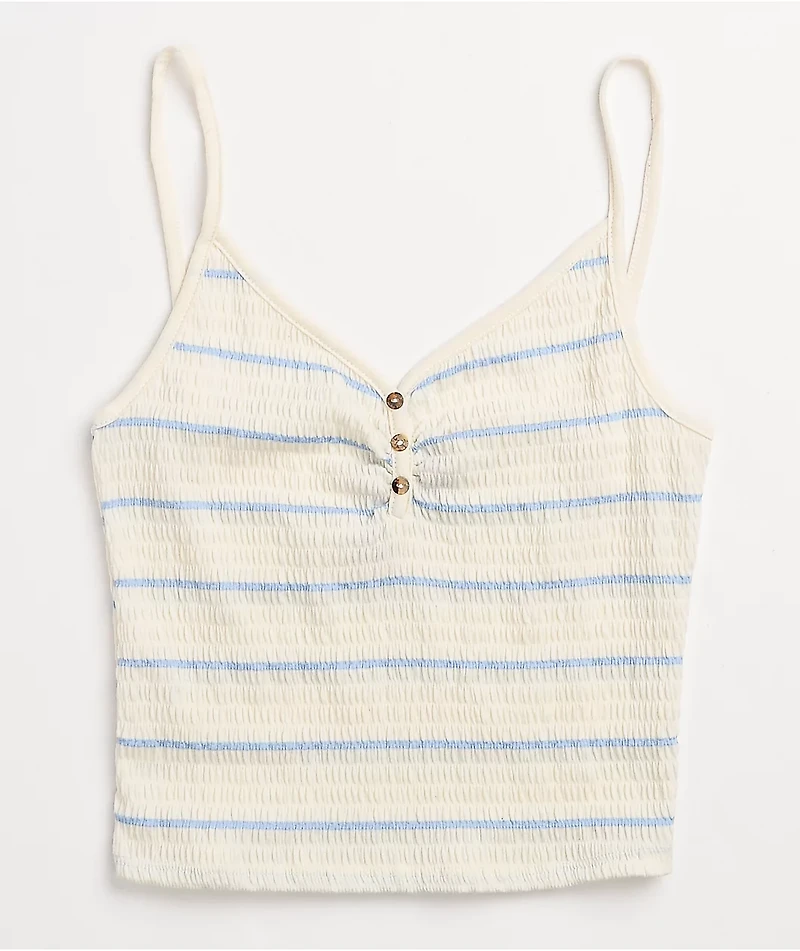 Lunachix Three Button White & Blue Stripe Cami Tank Top