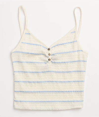 Lunachix Three Button White & Blue Stripe Cami Tank Top