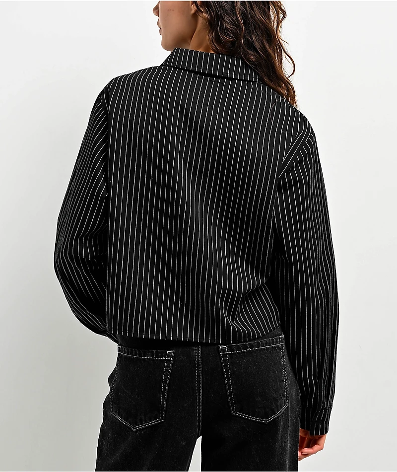 Lurking Class By Sketchy Tank Lurker Stripe Black & White Long Sleeve Crop Button Up Shirt