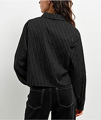 Lurking Class By Sketchy Tank Lurker Stripe Black & White Long Sleeve Crop Button Up Shirt
