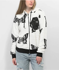 Lurking Class By Sketchy Tank Skull Fly Black & White Sherpa Zip Hoodie