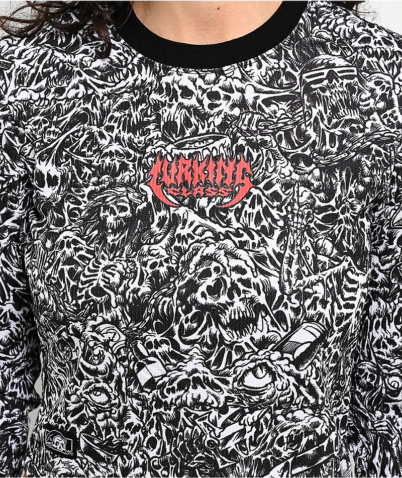 Lurking Class By Sketchy Tank x Stikker Madness Black & White Thermal Long Sleeve Crop T-Shirt