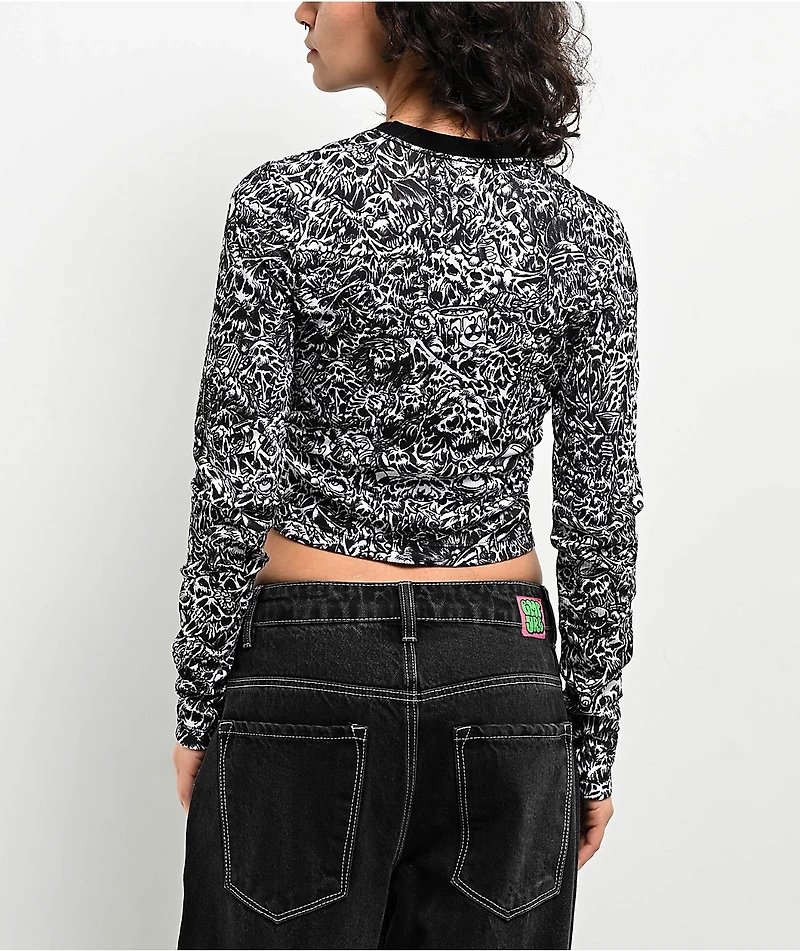 Lurking Class By Sketchy Tank x Stikker Madness Black & White Thermal Long Sleeve Crop T-Shirt