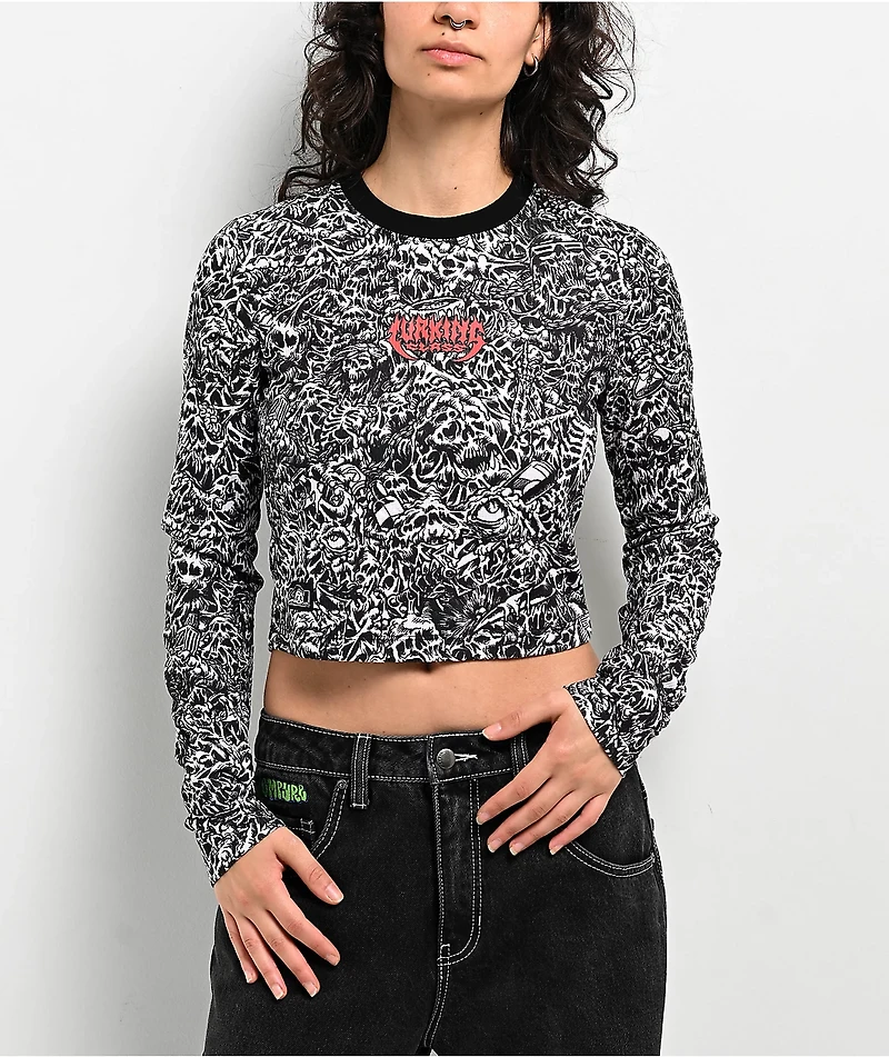Lurking Class By Sketchy Tank x Stikker Madness Black & White Thermal Long Sleeve Crop T-Shirt