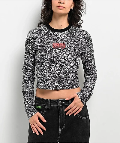 Lurking Class By Sketchy Tank x Stikker Madness Black & White Thermal Long Sleeve Crop T-Shirt