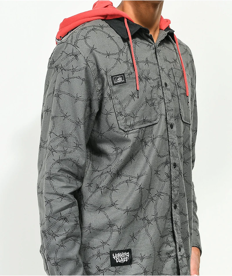 Lurking Class by Sketchy Tank Barb Grey Hooded Flannel Shirt