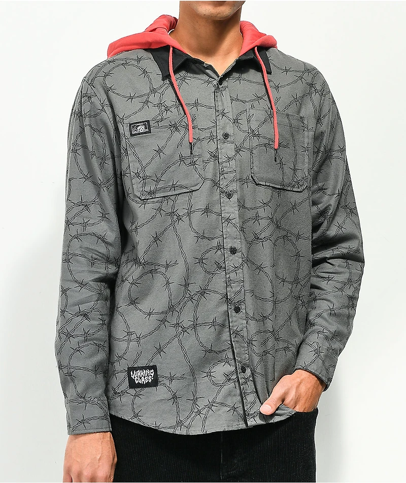 Lurking Class by Sketchy Tank Barb Grey Hooded Flannel Shirt