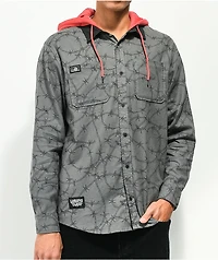 Lurking Class by Sketchy Tank Barb Grey Hooded Flannel Shirt
