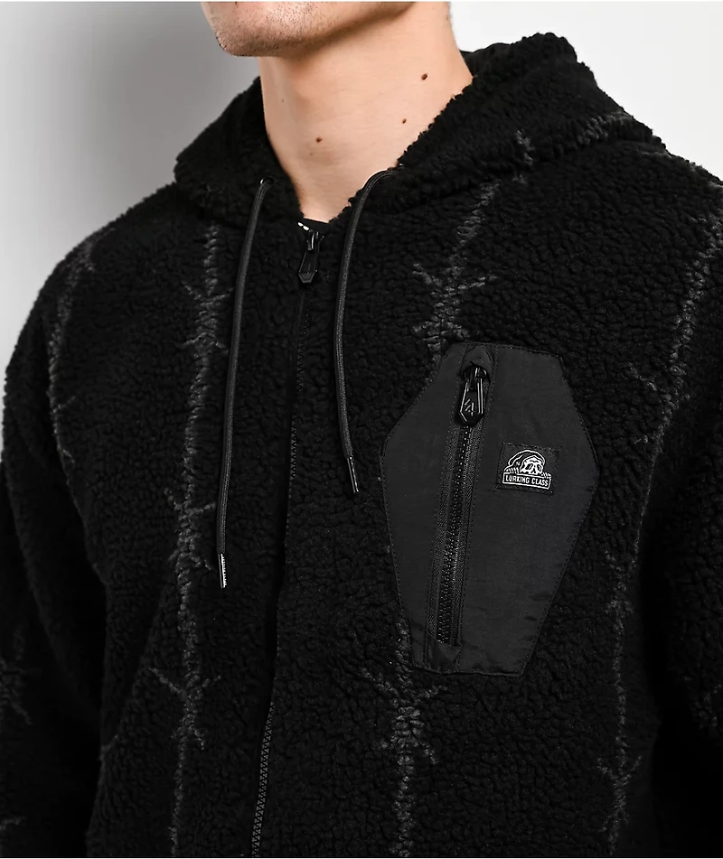 Lurking Class by Sketchy Tank Barbed Black Sherpa Zip Hoodie