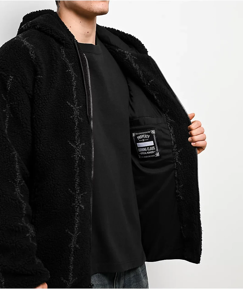 Lurking Class by Sketchy Tank Barbed Black Sherpa Zip Hoodie