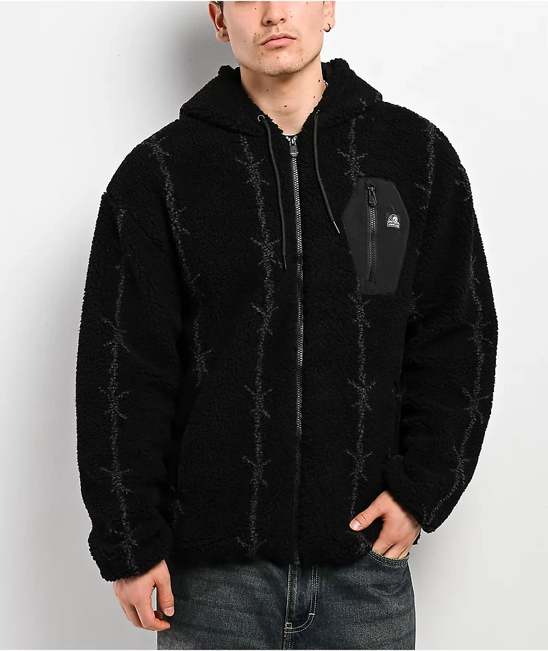Lurking Class by Sketchy Tank Barbed Black Sherpa Zip Hoodie