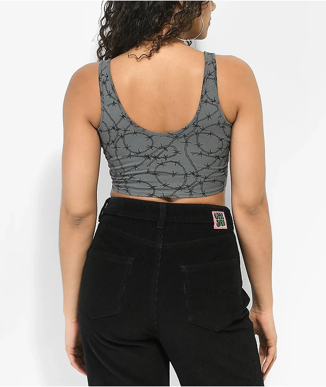 Lurking Class by Sketchy Tank Barbed Wire Grey Crop Top