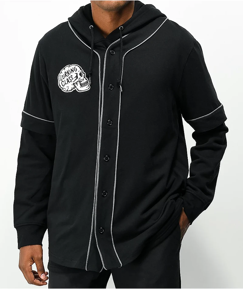 Lurking Class by Sketchy Tank Bat Layered Black Baseball Hoodie